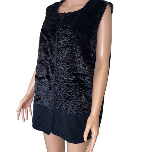 Adrianna Papell Black Faux Fur Combo Button Front Sweater Vest Plus SZ 2 fuzzy - Picture 10 of 12